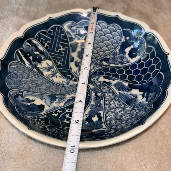 Japanese Hand Painted 10" Imari Arita Blue White Bowl Porcelain Traditional - Picture 9 of 9